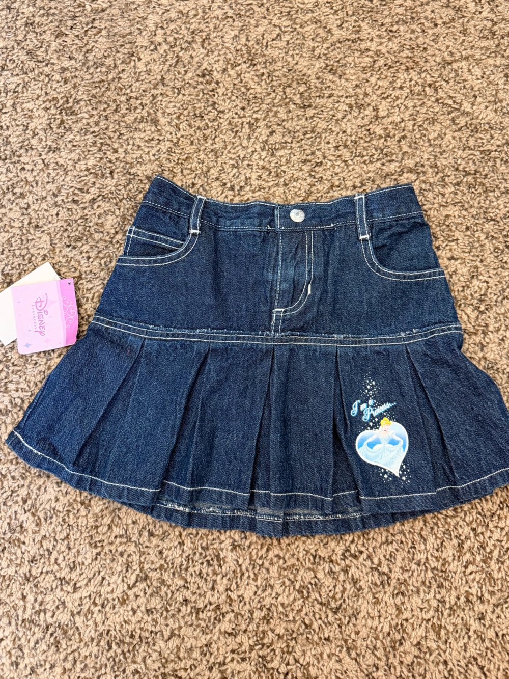 NWT Y2K Disney Girls' Dark Blue Denim Skirt with Cinderella Princess Detail